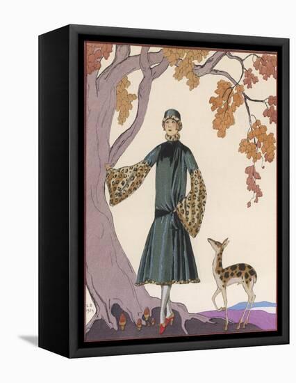 Fur Hat and Coat by Worth-Georges Barbier-Framed Stretched Canvas