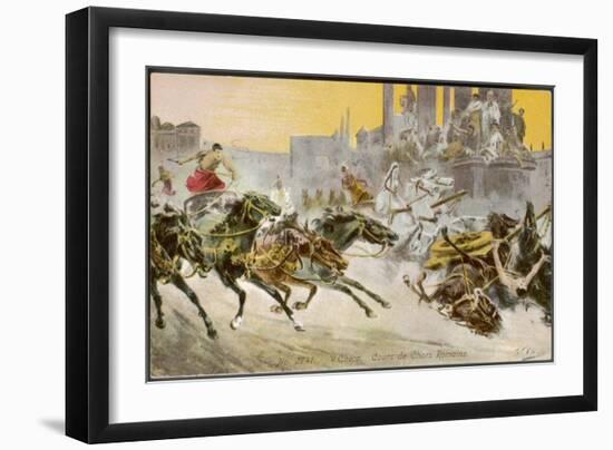 Furious Roman Chariot Race in Progress-V. Checa-Framed Art Print