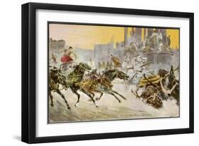 Furious Roman Chariot Race in Progress-V. Checa-Framed Art Print