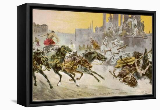 Furious Roman Chariot Race in Progress-V. Checa-Framed Stretched Canvas