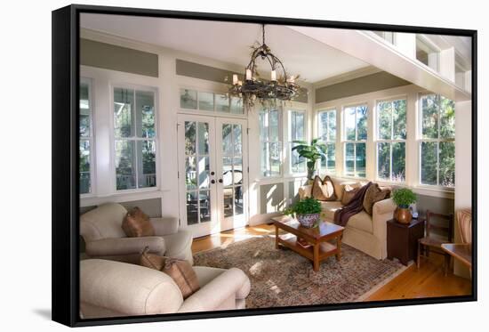 Furnished Sunroom with Large Windows and Glass Doors-Wollwerth Imagery-Framed Stretched Canvas