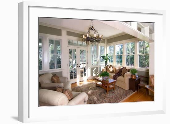 Furnished Sunroom with Large Windows and Glass Doors-Wollwerth Imagery-Framed Photographic Print