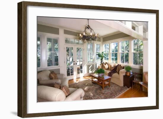 Furnished Sunroom with Large Windows and Glass Doors-Wollwerth Imagery-Framed Photographic Print