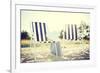 Furniture and Summer Holidays Concept - Two Beach Lounges with Beach Bag and White Hat on the Beach-dolgachov-Framed Photographic Print