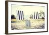 Furniture and Summer Holidays Concept - Two Beach Lounges with Beach Bag and White Hat on the Beach-dolgachov-Framed Photographic Print