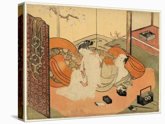 Futon No Naka No Yujo to Kyaku-Suzuki Harunobu-Stretched Canvas