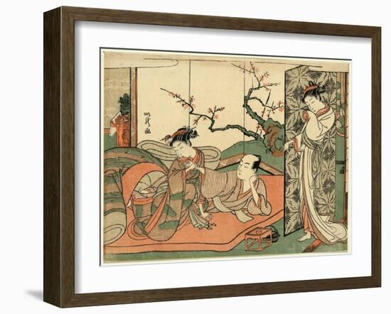 Futon No Ue No Sinzou to Sore O Nagameru Yujo-Isoda Koryusai-Framed Giclee Print