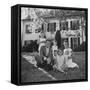 Future Atty. Gen. Robert Kennedy Posing with Wife and Children in Front of Their Hickory Hill Home-Paul Schutzer-Framed Stretched Canvas