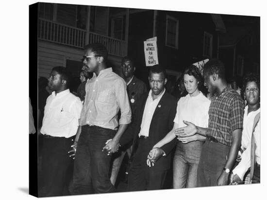 Future Congressman John Lewis Linking Hands with Fellow Civil Rights Activists in Protest March-Francis Miller-Stretched Canvas
