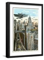 Future New York with Airships-null-Framed Art Print