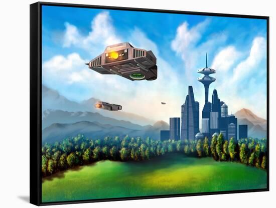 Futuristic City-Thufir-Framed Stretched Canvas