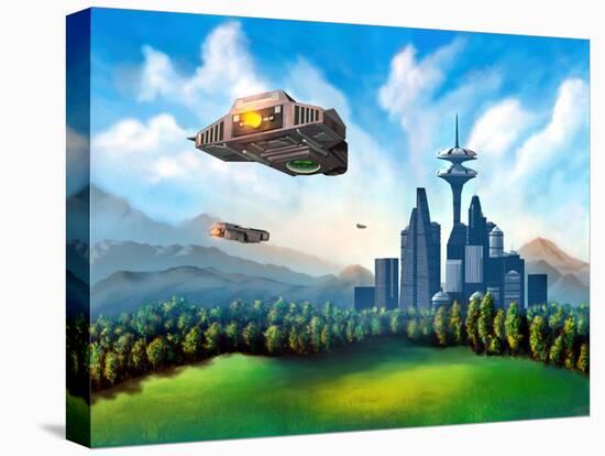 Futuristic City-Thufir-Stretched Canvas