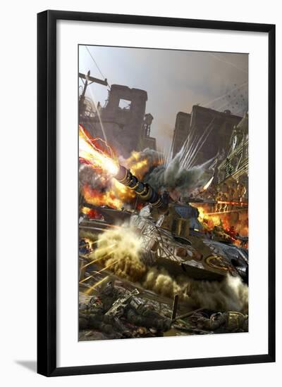 Futuristic Hover Tank Fighting in a Ruin City-Stocktrek Images-Framed Art Print
