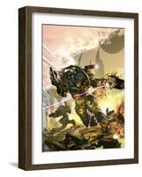 Futuristic Robotic Marines Charging on a Battlefield-Stocktrek Images-Framed Art Print