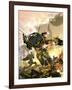 Futuristic Robotic Marines Charging on a Battlefield-Stocktrek Images-Framed Art Print
