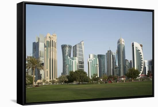 Futuristic Skyscrapers Downtown in Doha, Qatar, Middle East-Angelo Cavalli-Framed Stretched Canvas