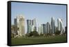 Futuristic Skyscrapers Downtown in Doha, Qatar, Middle East-Angelo Cavalli-Framed Stretched Canvas