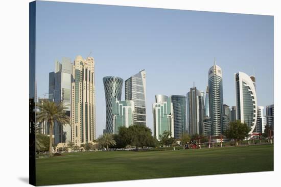 Futuristic Skyscrapers Downtown in Doha, Qatar, Middle East-Angelo Cavalli-Stretched Canvas