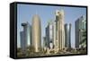 Futuristic Skyscrapers Downtown in Doha, Qatar, Middle East-Angelo Cavalli-Framed Stretched Canvas