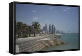 Futuristic Skyscrapers on the Distant Doha Skyline, Qatar, Middle East-Angelo Cavalli-Framed Stretched Canvas
