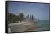 Futuristic Skyscrapers on the Distant Doha Skyline, Qatar, Middle East-Angelo Cavalli-Framed Stretched Canvas