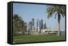 Futuristic Skyscrapers on the Doha Skyline, Qatar, Middle East-Angelo Cavalli-Framed Stretched Canvas