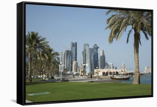 Futuristic Skyscrapers on the Doha Skyline, Qatar, Middle East-Angelo Cavalli-Framed Stretched Canvas