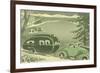 Futuristic Thirties Travel Trailer-null-Framed Art Print