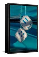 Fuzzy dice in classic car-Jim Engelbrecht-Framed Stretched Canvas