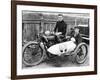 FW Dixon on a Harley-Davidson, with a Passenger in the Sidecar, 1921-null-Framed Photographic Print