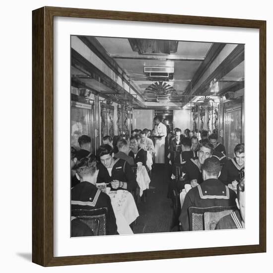 G.I. Personnel and Their Wives Eating in Dining Car While Civilians Will Have to Wait Until Later-Sam Shere-Framed Photographic Print