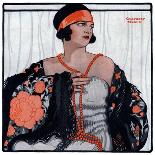 "Flapper in Shawl and Beads," Saturday Evening Post Cover, January 19, 1924-G. Moore-Mounted Giclee Print