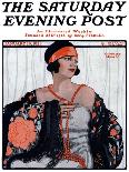 "Flapper in Shawl and Beads," Saturday Evening Post Cover, January 19, 1924-G. Moore-Premium Giclee Print