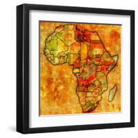 Gabon on Actual Map of Africa-michal812-Framed Art Print