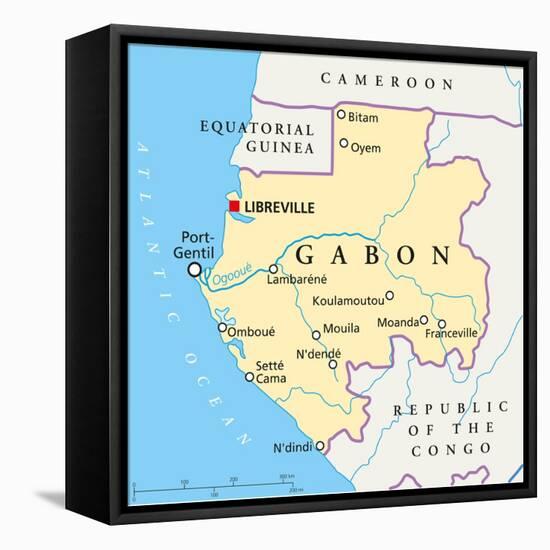 Gabon Political Map-Peter Hermes Furian-Framed Stretched Canvas