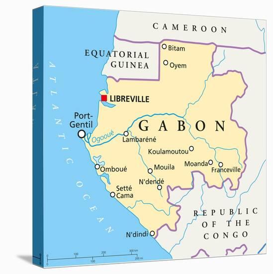 Gabon Political Map-Peter Hermes Furian-Stretched Canvas