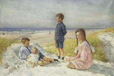 Erik, Else, Ove and Birthe Schultz on a Beach, 1919-Gabriel Oluf Jensen-Stretched Canvas