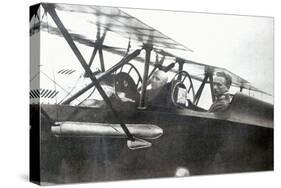 Gabriele d'Annunzio Flying with his Pilot to Drop Leaflets over Vienna, 1918-null-Stretched Canvas
