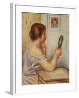 Gabrielle Holding a Mirror or Marie Dupuis Holding a Mirror with a Portrait of Coco, Early 1900S-Pierre-Auguste Renoir-Framed Giclee Print