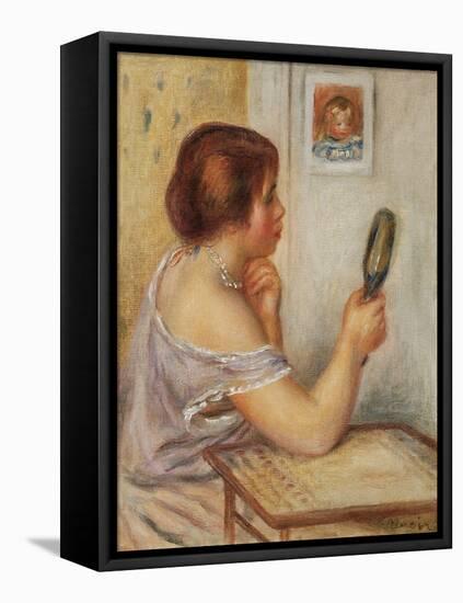 Gabrielle Holding a Mirror or Marie Dupuis Holding a Mirror with a Portrait of Coco, Early 1900S-Pierre-Auguste Renoir-Framed Stretched Canvas
