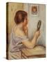 Gabrielle Holding a Mirror or Marie Dupuis Holding a Mirror with a Portrait of Coco, Early 1900S-Pierre-Auguste Renoir-Stretched Canvas