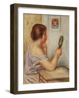 Gabrielle Holding a Mirror or Marie Dupuis Holding a Mirror with a Portrait of Coco, Early 1900S-Pierre-Auguste Renoir-Framed Giclee Print