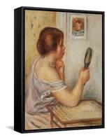 Gabrielle Holding a Mirror or Marie Dupuis Holding a Mirror with a Portrait of Coco, Early 1900S-Pierre-Auguste Renoir-Framed Stretched Canvas