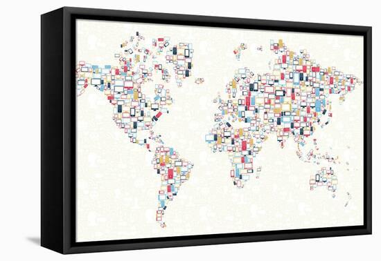 Gadgets - World Map-cienpies-Framed Stretched Canvas