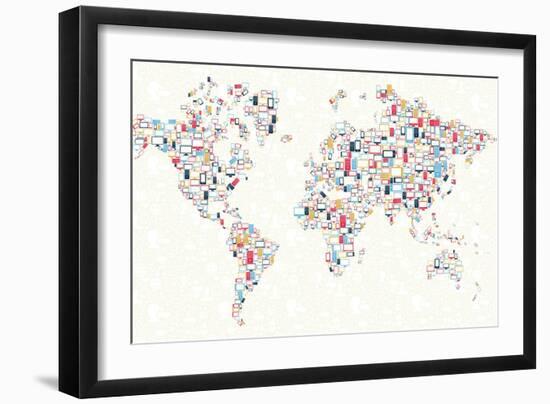 Gadgets - World Map-cienpies-Framed Art Print