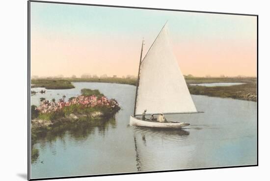 Gaff-Rigged Sailboat in Lagoon-null-Mounted Art Print