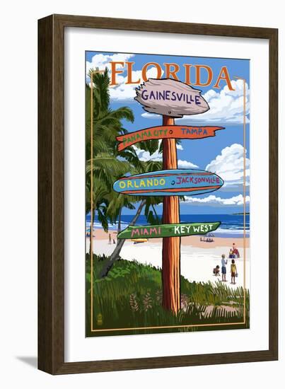 Gainesville, Florida - Destination Signpost-Lantern Press-Framed Art Print