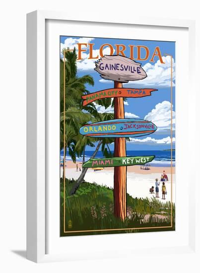 Gainesville, Florida - Destination Signpost-Lantern Press-Framed Art Print