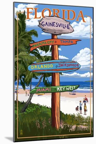 Gainesville, Florida - Destination Signpost-Lantern Press-Mounted Art Print