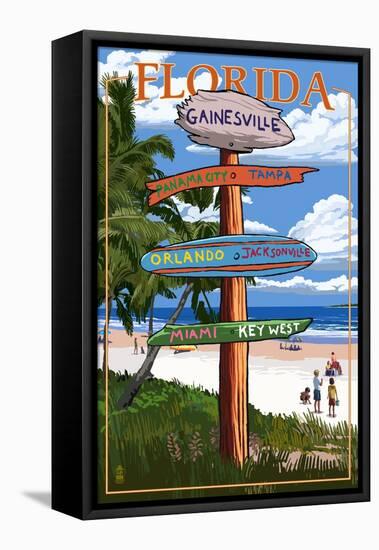 Gainesville, Florida - Destination Signpost-Lantern Press-Framed Stretched Canvas